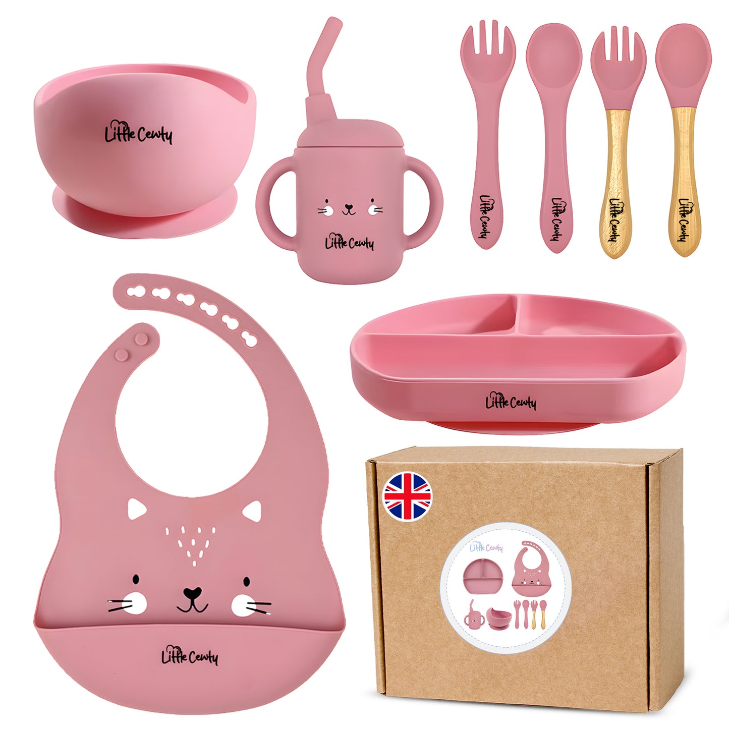 Little Cewty Pink 8Pcs Baby Feeding Set